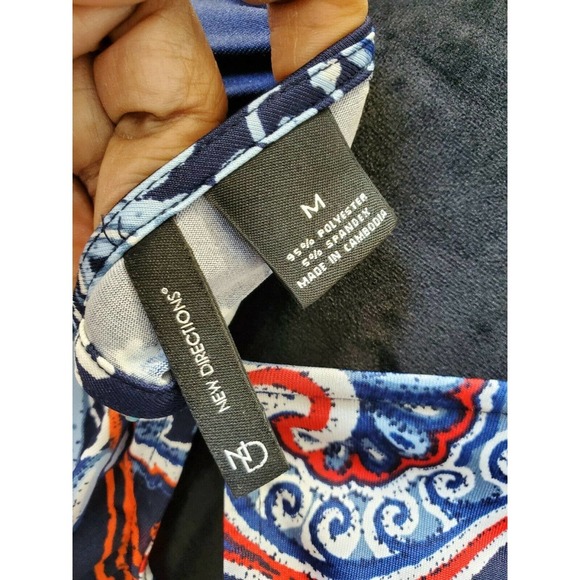 New Directions Women's Blue Cotton Cold Shoulder Sleeve Round Neck Blouse Size M - Picture 8 of 10